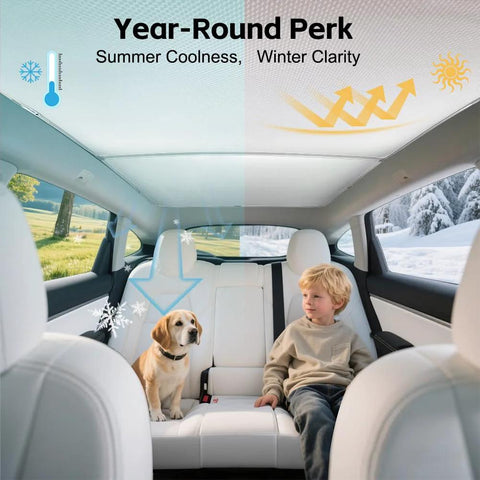 Wetravel Tesla Model Y double-layer glass sunshade for panoramic roof, gray, UV-blocking, foldable with clips