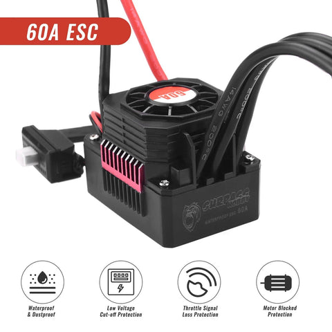 Beast Mode 3660 Brushless Motor With 60A ESC Combo For One Tenth Scale RC Cars And Trucks, Waterproof Power System, 4200KV