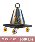 Built Tough Six Inch Heavy Duty Caster Wheels Set Of Four With Secure Lock Plates Rock Solid Six Thousand Pound Lift Capacity For Shop Carts Workbenches And Utility Dollies In Bright Orange Finish displaying a 6000 lbs weight on a platform.