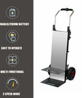 Heavy Duty Electric Stair Climber Cart With 30Ah Battery shown from the side, featuring durable lithium battery and multi-functional design.