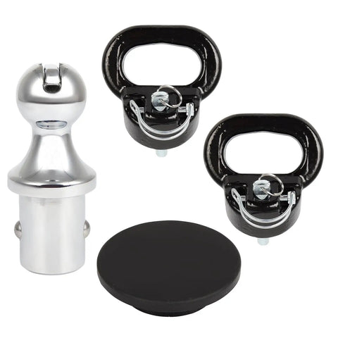 Heavy Duty Trailer Gooseneck Ball With Integrated Safety Chain Kit For Dodge Ram 2500 And 3500 Puck System Towing Setup components.