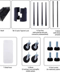 Heavy Duty Seven Tier Wire Shelving Rack components including shelves, poles, wheels, and locks for garage storage setup.