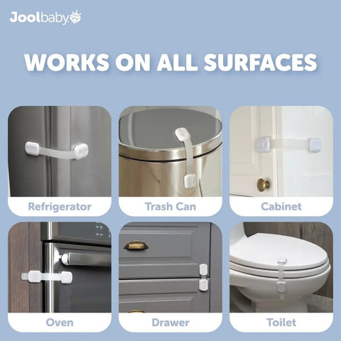 Four Pack Baby Proof Cabinet, Drawer, Fridge, Toilet And Trash Can Locks With 3M Adhesive - No Tools Needed, Kid Safe