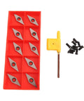 Top Shelf Carbide Indexable Inserts For Wood Lathe Turning Tools, Square Four Sided Cutters With Screws And Wrench, Straight-Uptough Blades For Hardwood Plywood And Diy Project Work, Set Of 10 with red storage case, screws, and wrench.