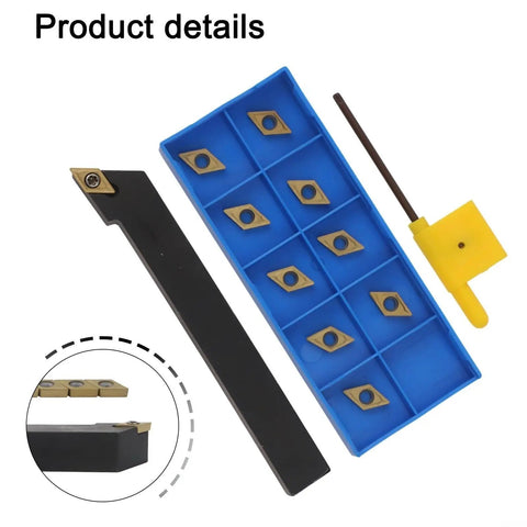 Alloy Steel CNC Lathe External Turning Tool Holder With 10 DCMT070204 Carbide Inserts for steel, stainless steel, and cast iron