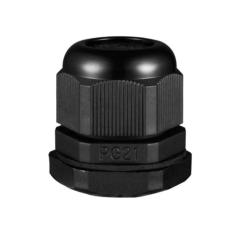 PG21 Nylon Cable Gland Joint Waterproof IP68 Locknut Kit for 13 to 18 mm cables, black, close-up view