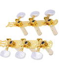 Classical Guitar Tuning Pegs Set With 1:15 Gear Ratio White Button Machine Heads For Acoustic Guitars, Heavy Duty Metal Tuning Keys, Left And Right Replacement Parts, Smooth, Durable Tuning You Can Trust. gold classical guitar tuning pegs with white buttons, 2-pack