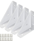 4 Pack White Bed Corner Supports With Sleek Hidden Triangle Shelf Brackets And Cold Rolled Steel Braces For Zero Wobble Desk Edge Reinforcement Tough As Nails Easy Snap Together Hardware with screws