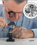 Watchmaker using 20X Watchmaker Loupe Magnifier for Pro Grade Precision in watch repair, featuring glass lens for detailed inspection.