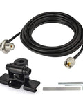 Mobile Ham Radio Antenna Dual Band VHF UHF 136-174 MHz 400-470 MHz With Lip Mount Low Profile Bracket UHF PL259 Male Connector Right Angle SO239 Bulkhead 50 Ohm Cable 5m RG58 showing components
