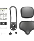 Extra Wide Bike Seat With Backrest For Most Bicycles Universal Fit For Trikes And EBikes PU Pad Cushion With Adjustable Backrest Comfy Oversize Saddle In All Black, parts shown