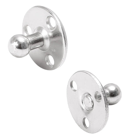 Two 2 Pack 10mm Ball Studs Mounting Brackets For Gas Struts And Shocks With Screws, Round Mounting Brackets, shown from different angles.