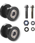 Two Pack Chain Tensioner Guides For 0.3 And 0.4 Inch Chains With Rolling Wheel Pulley Wheel Guide For Dirt Bikes Motorcycles And Bicycles Durable Design For Rough Trails And Everyday Riding, showing pulleys, bolts, and washers.