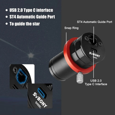 1.23MP Go To Auto Guiding Camera For Astrophotography With 1280x960 1/3 Inch CMOS Sensor And 3.75 Micron Pixels AR Coated Optics
