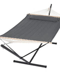 Two Person Hammock With Stand Heavy Duty Portable Hammock Supports Up To 475 Lbs Fade Resistant Quilted Polyester For Outdoor Camping And Backyard Chill Sessions Dark Grey