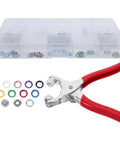 Sturdy Stainless Steel Snap Fasteners Kit Setter Tool With Five Claw Designed For Easy Garment Repairs And Craft Projects, This All In One Handy Fastener Installer Keeps Your Clothes Secure And Looking Fresh. in case with red handle