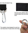 Two Pack Tree Swing Straps Hanging Kit with nylon strap, D-ring, and carabiner clip detail for easy installation.