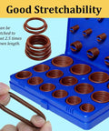 Viton O Ring Assortment Kit With 30 Sizes SAE FKM Seals, shown in blue case with rings being stretched, for versatile repairs.