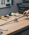 Pro Grade Circle Cutter For Plasma Cutter Guide Wheel Jig With Adjustable Rolling Guide on a workbench, showing metal base and ruler.