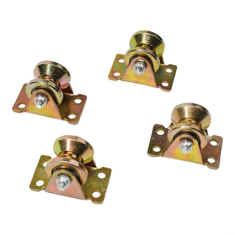 Built Like A Tank Four Pack V Groove Caster Wheels Engineered For Sliding Gate Inverted Tracks With Heavy Steel Brackets and Wide Mounting Plates. Includes steel wheels and brackets.
