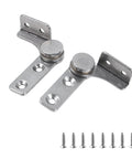 Two 304 stainless steel flip hinge dampers with mounting plates and screws, front-angled view