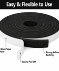 Heavy Duty Single Sided Foam Weather Stripping Tape 1/2 Inch Wide 1/4 Inch Thick 16.5 Feet Long, showing peel-off adhesive backing.