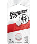 Energizer 377 Silver Oxide Button Battery 1.5V Two Pack, long-lasting power for watches and medical devices, child-resistant packaging