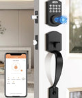 Fingerprint Door Lock Set With Keyless Entry Knob And Lever Handle, Matte Black Electronic Keypad Deadbolt With Auto Lock