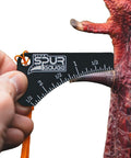 Custom Calls Spur Gauge Anodized Aluminum Black Turkey Spur Measurement Tool US Patent D878224S in use measuring spur