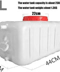25L water tank with dimensions 44x27x30cm, red cap, white body - Durable 100L Water Tank Container For Home Office School Hotel And Public
