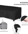 600D Patio V Shaped Sectional Sofa Cover Waterproof Outdoor Furniture Cover Built Tough Heavy Duty Garden Cover With Air Vent 89 Inches Long On Each Side 33.5 Inches Deep 31 Inches High Black showing fastened straps and adjustable hem cords