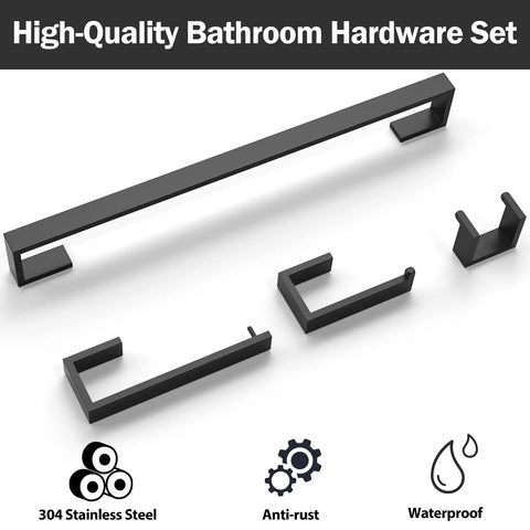 Matte Black 4 Piece Bathroom Hardware Set With 24 Inch Towel Bar And Hand Towel Bar Toilet Paper Holder And Robe Hook 304 Stainless Steel Sleek Durable Upgrade No Brainer