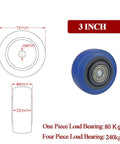 Set of 4 Heavy Duty Caster Wheels for Furniture and Industrial Equipment, 3 inch diameter, rubber wheel measurements
