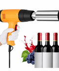 50mm Handheld Wine Bottle Shrinker Gun For PVC Capsule Sealing Quick Heat Shrink Wrapping Tool Compact Design in use with wine bottles.