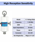 OneToOne Voltage Balun For Ham Radio Antennas, 500W High Power with technical specifications table