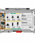 RBS006TES 6 Piece Carbide Tipped Trim and Edging Router Bit Set in storage case with product details visible