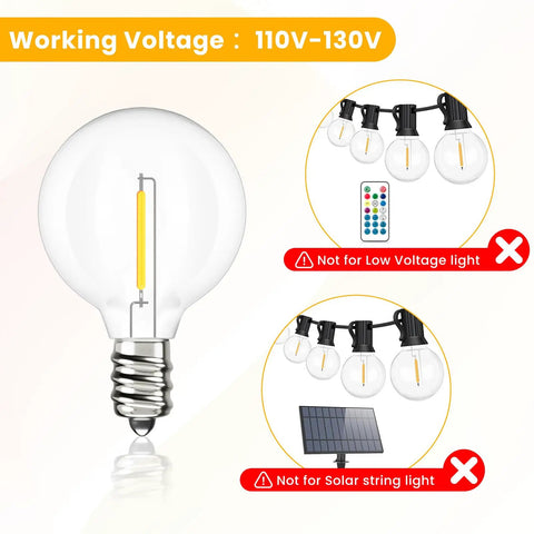 Illustration of G40 LED Replacement Bulbs For Outdoor String Lights 25 Pack Dimmable Shatterproof Globe Bulbs With E12 C7 Base Edison Style