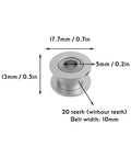 4 Pack GT2 Idler Pulleys 20 Teeth 5mm Bore 10mm Wide With Double Bearings For 3D Printer CNC Machines, 17.7mm aluminum alloy
