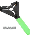 AC Clutch Holding Tool With Adjustable Pins for tight grip and secure removal with green rubber handle, visible studs shown.