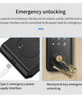 Slick Fingerprint Deadbolt Smart Keyless Entry Lock With Custom Keypad Codes And Heavy Duty Construction emergency unlocking feature with USB power interface.