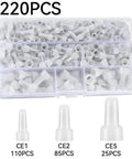 Get A Sweet 200-Count Kit Of Closed End Crimp Connectors With Ce1 Ce2 And Ce5 Gauge Caps Featuring Nylon Insulation Plus Translucent Design For Easy Visual Checks To Keep Your Wires Secure And Safe From Short Circuits., 220pcs plastic box with CE1 CE2 CE5 wire caps