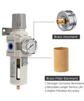Industrial Air Compressor Filter Regulator Combo 3/8 Inch NPT 0-150 PSI with semi auto drain and 5 micron water separator, brass parts