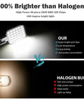 Image comparing Crazy Bright 20 Pack RV Interior LED Light Bulbs 12V Replacement Lighting 36SMD 2835 6500K White to halogen bulb