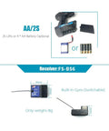 FS-GT5 2.4GHz 6CH AFHDS RC Transmitter with FS-BS6 Receiver, showing battery options and dimensions, ideal for RC models.