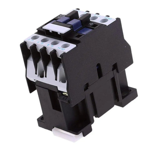CJX2-1210 220V 25A Three Pole Normally Open AC Contactor for 50 Hz to 60 Hz Systems, side view with DIN rail mount