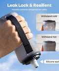 Collapsible Silicone Handheld Water Bottle With Ergonomic Strap 350ml Blue Hydration Flask in hand, showing leakproof seal