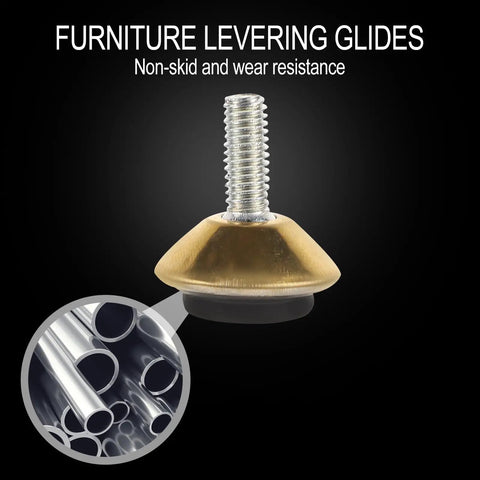 Close-up of 12 Pack Adjustable Furniture Leveling Feet Set with Heavy Duty Iron and PVC Swivel Legs, non-slip and wear-resistant design.