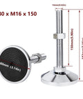 4 Pcs Leveling Feet With Nuts For Heavy Duty Furniture, M16 Carbon Steel Screw Rods, 1200kg Load Capacity Each, Rubber Anti Slip Cushioned Base, Floor Protection, Built To Last, Total Height 7.16 In, Base Diameter 3.14 In, Thread Length 5.90 In showing M16 leveling foot and 80mm base