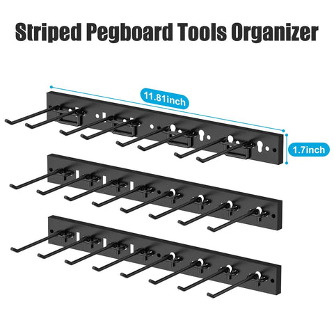 Modular Pegboard Strip Storage System With 3 Wall Mount Strips 16 Pegboard Hooks And 4 Double Hooks Heavy Duty Metal