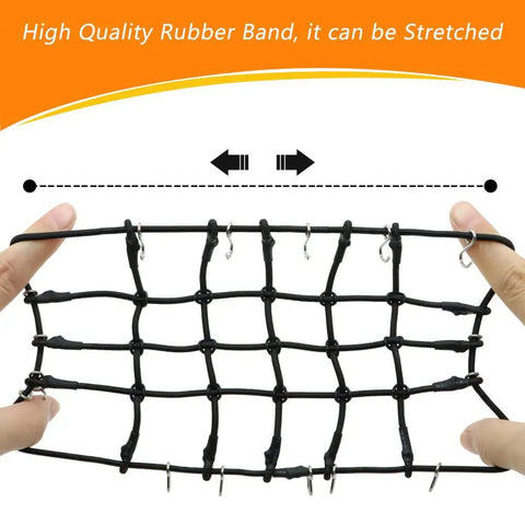1/10 RC Crawler Accessories Storage Box Luggage Net, black rubber grid held in hands, for Traxxas TRX4 Axial SCX10